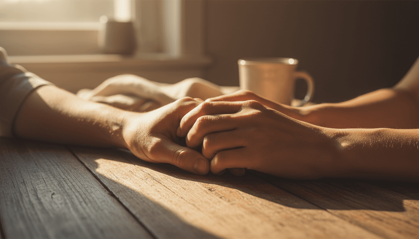 Two hands connected showing emotional intimacy and communication
