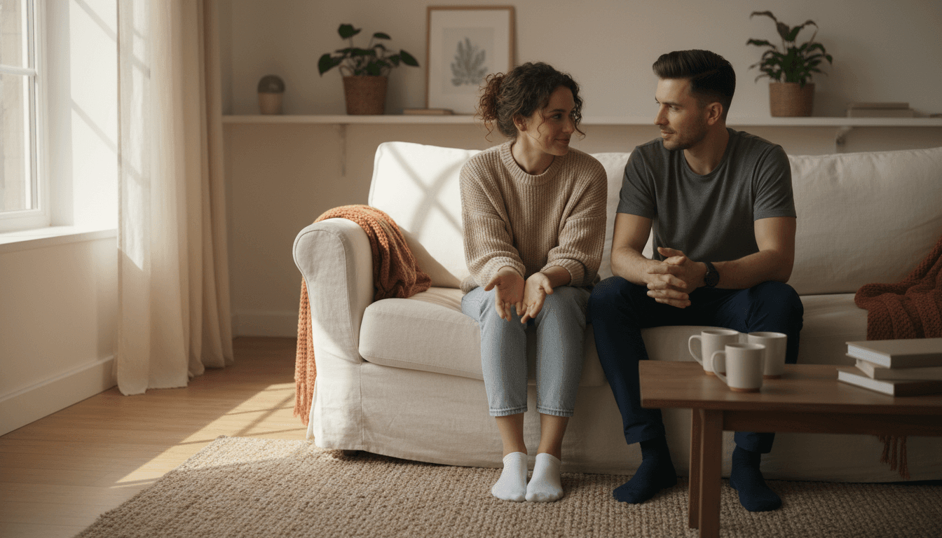 Couple having a calm, focused conversation together