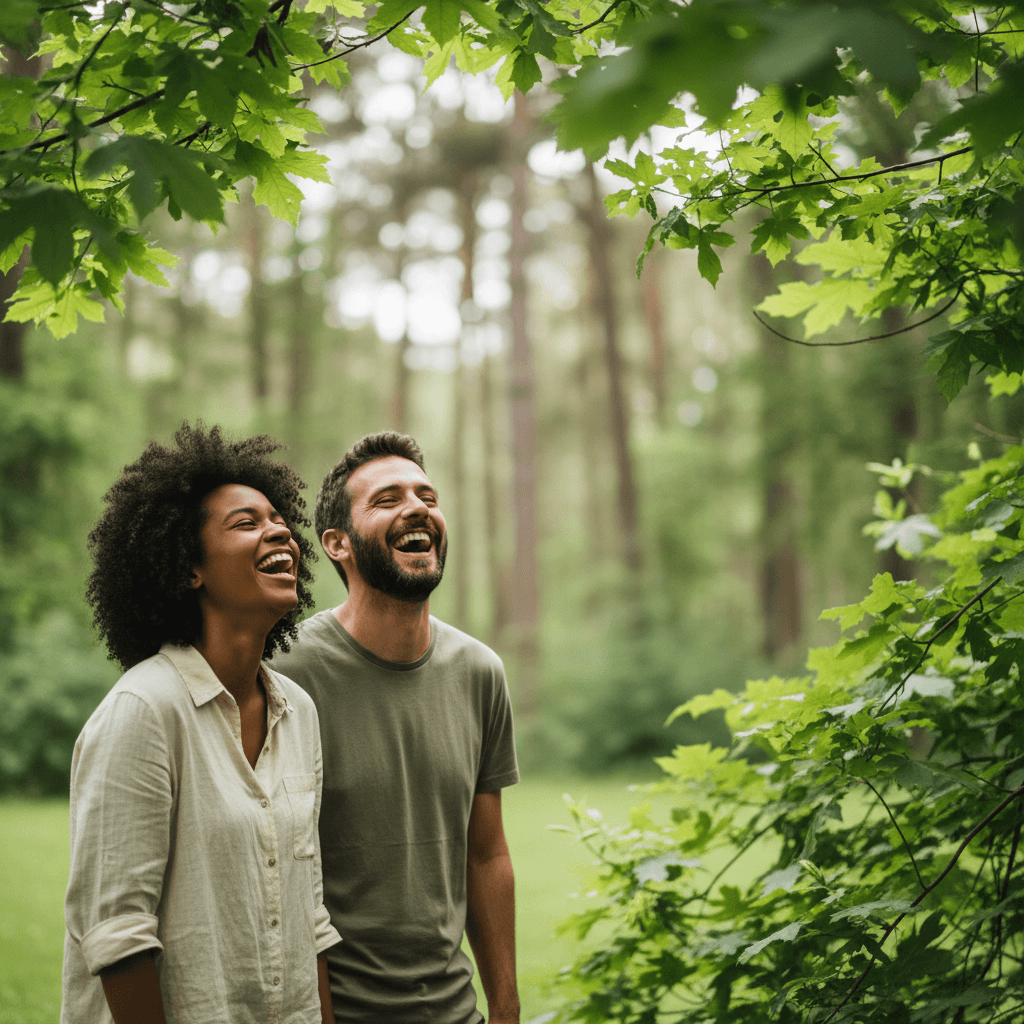 Couple laughing outdoors