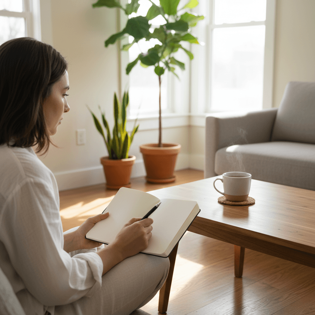 Person journaling and reflecting on their relationship