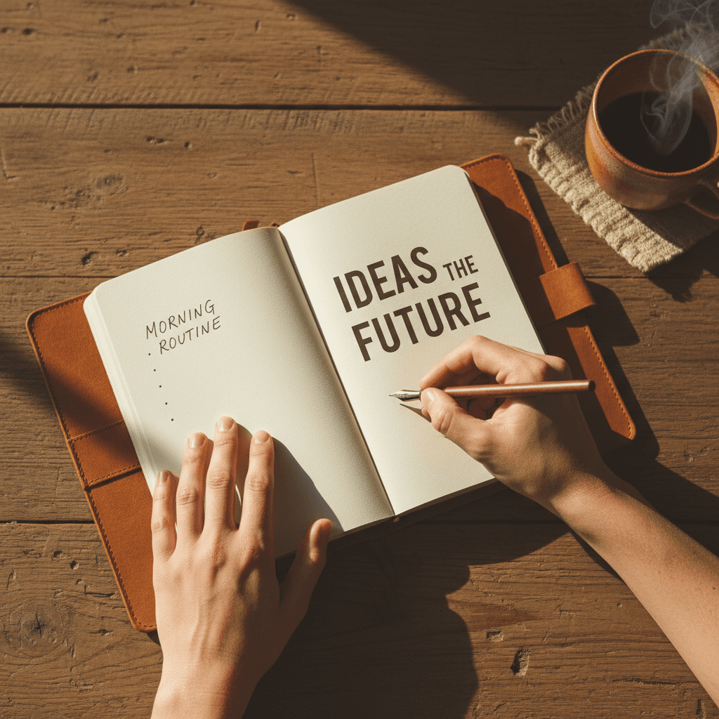 Two people writing together in journal by morning light