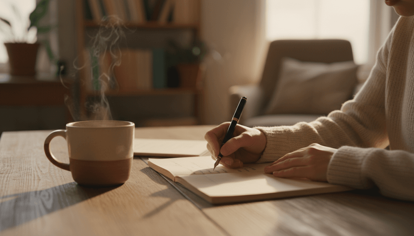 Person journaling thoughtfully for self-reflection and growth