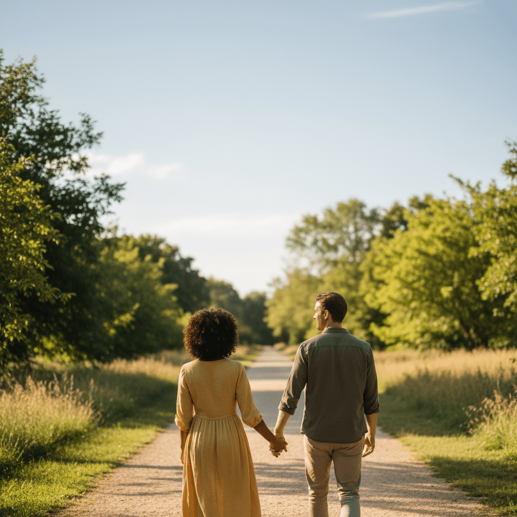 Couple walking together outdoors
